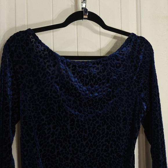 Free Press Bodysuit Womens L Blue Velvet Burnout Leopard Long Sleeve Stretch New - Picture 4 of 12